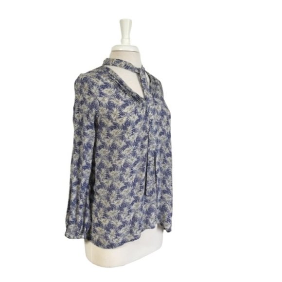 Lucky Brand Blue White Blouse Tunic with Tie Small - Picture 2 of 4